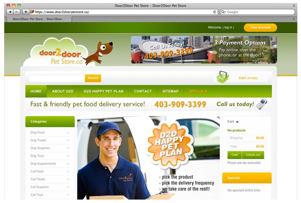 A custom ecommerce site to sell local dog food.